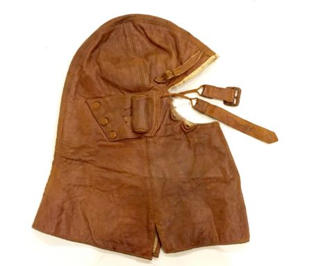 WW1 1918 RFC / RAF Cowl Pattern Flying Helmet a good example of the light brown chrome leather balaclava multi panel helmet. 