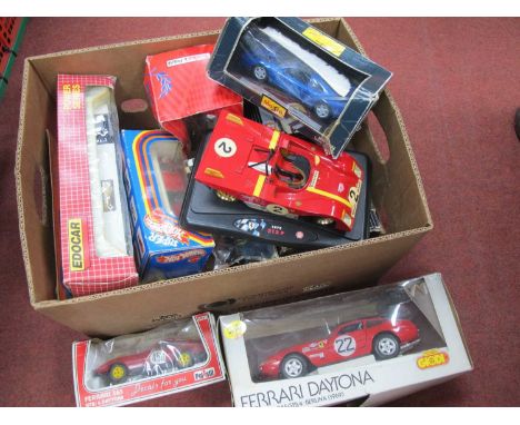 Ten Diecast Plastic Model Vehicles, by Techno Giudi, Polistil, Radio Shack, Maisto, Hotwheels and other including 1:18 techno