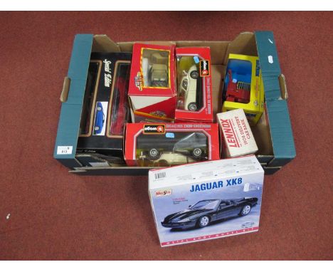 Seven Diecast Model Vehicles, by Maisto,Tonka, Burago and other, including Maisto 1:18 Bugatti EB110, Burago COD 1508 Jaguar 