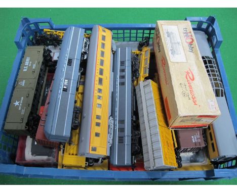 Twenty Plus "HO" Gauge U.S.A Outline Items of Rolling Stock, by Bachmann, Rivarossi, etc, cabooses/box vans, tank wagons, plu