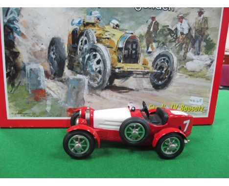 A built up kit model by Schuco of a Bugatti 35B Studio IV (Art. Nr. 01745) box contents comprise of four tyres, clockwork cra