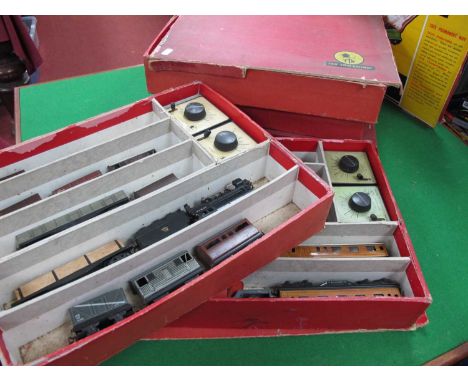 Trix T.T.R Boxed Sets, comprising two "Operating Mineral Train" sets, containing collectively six hoppers, three bags of coal