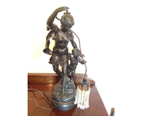 French spelter lamp" L'Essor signed Ferville Suan
