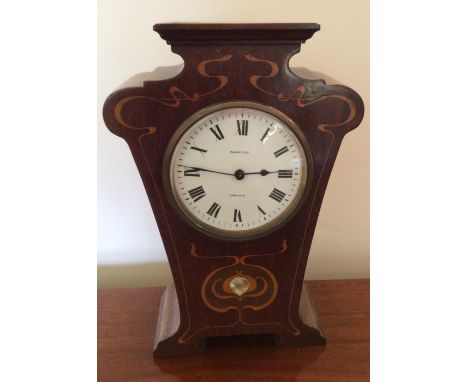 Art Nouveau inlaid mahogany mantle clock