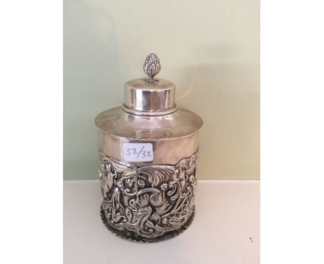 William Comyns 1895 silver circular tea caddy