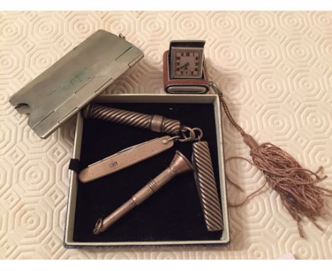 Miscellaneous lot to include silver penknife, Sampson Mordan & Co. pencil, travel clock,silver cigar cutter