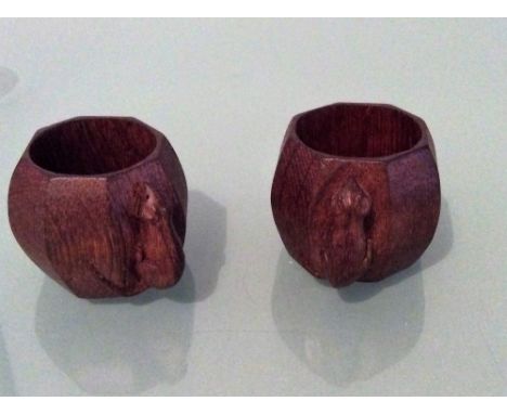 Two vintage Mouseman serviette rings