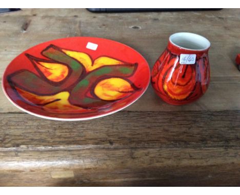 Poole pottery Delphis pattern plate 20cm diam. and a small vase 9cm high