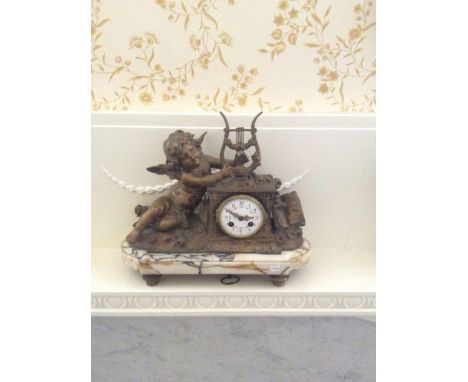 French good quality bronze and marble clock garniture