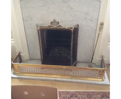 Brass fender, fireguard and poker