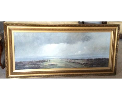 Oil on canvas landscape of the Yorkshire moors by LEWIS CREIGHTON signed l r