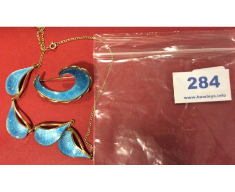 Norwegian silver gilt and enamel necklace and brooch