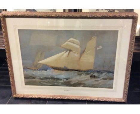 Superb watercolour seascape by Sir Oswald Walter Brierley, signed and dated 1840, a portrait of The Wanderer, one of the Roya