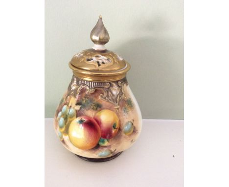 Royal Worcester fruit pattern pot pourri signed  Roberts
