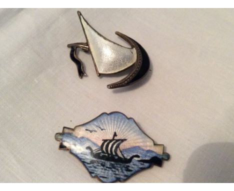 Two Norwegian Sterling silver and enamel brooches