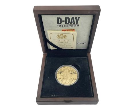 Queen Elizabeth II Bailiwick of Jersey 2014 '70th Anniversary of D-Day' gold five pound coin, cased with certificate