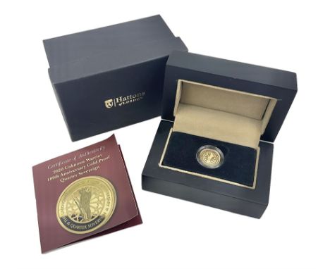 Queen Elizabeth II Alderney 2020 'Unknown Warrior 100th Anniversary' gold proof quarter sovereign coin, cased with certificat