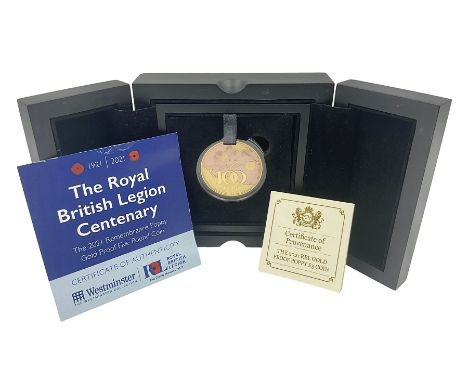 Queen Elizabeth II Bailiwick of Jersey 2021 '1921 2021 The Royal British Legion Centenary' gold proof five pound coin, cased 