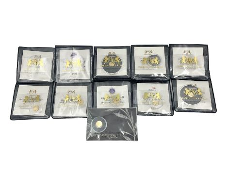 Eleven Queen Elizabeth II miniature gold coins, each being 0.5 grams of 24 carat gold, including Tristan da Cunha 2020 'Laure