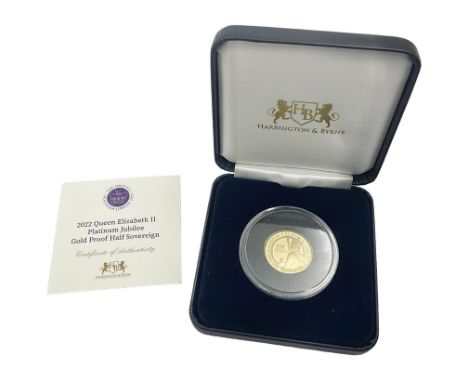 Queen Elizabeth II Tristan da Cunha 2022 'Platinum Jubilee' gold proof half sovereign coin, cased with certificate