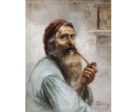 CONTINENTAL SCHOOL (20TH CENTURY) Portrait of a Bearded Man with Pipe, oil on board, indistinctly signed lower right, 38cm x 