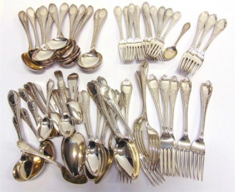 A MATCHED PART TABLE SERVICE OF SILVER FLATWARE by Mappin & Webb, Sheffield 1911, 1912 & 1913, foliate pattern , Rd Number 57