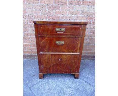 A 19TH CENTURY CONTINENTAL COMMODE fitted with three drawers, 60cm wide 45cm deep 81.5cm high, the top two drawers later fitt