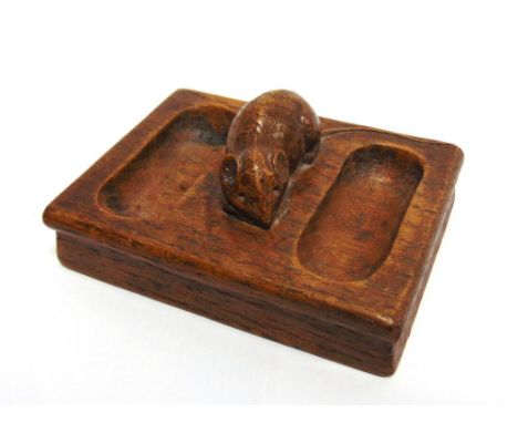 A ROBERT 'MOUSEMAN' THOMPSON DOUBLE PIN TIDY  ,carved with signature mouse, 11.5cm wide, 8.5cm deep