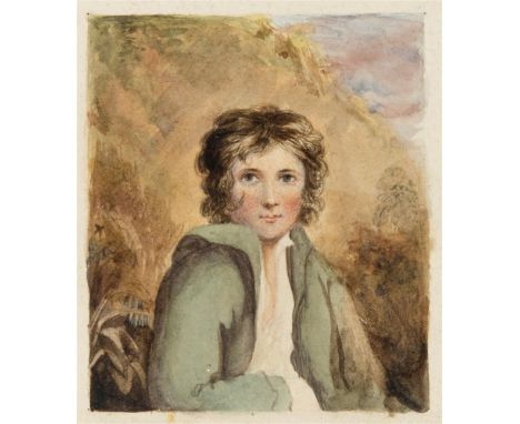 BRITISH SCHOOL (19TH CENTURY) Portrait of a Blue-Eyed Youth, watercolour, unsigned but with pasted label verso 'M Macfie', 15