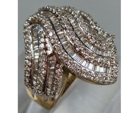 9ct gold and diamond cluster fancy cocktail style ring. 7.5g approx. Size K. (B.P. 21% + VAT)