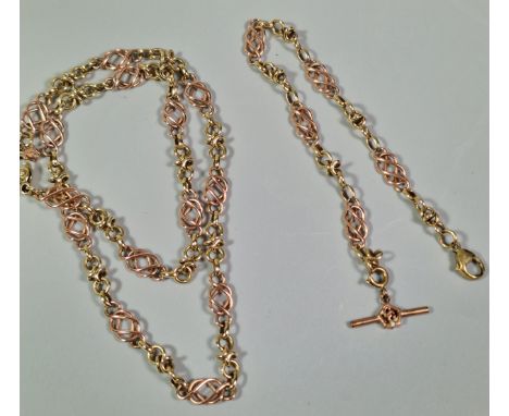 Clogau gold 9ct rose and yellow gold Celtic design necklace with matching bracelet. The necklace 45cm, the bracelet 21cm appr