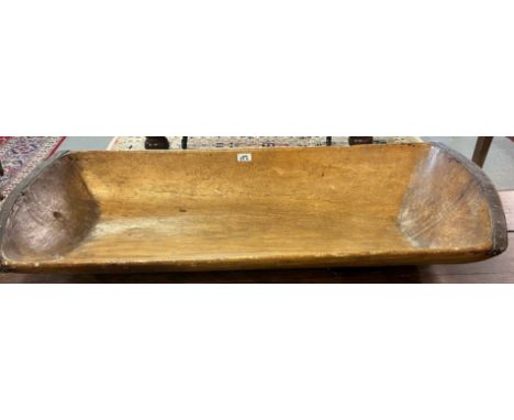 19th century Welsh sycamore dough bin/trough, having carved recessed handles and iron rivetted bands to the sides. 120x44cm a