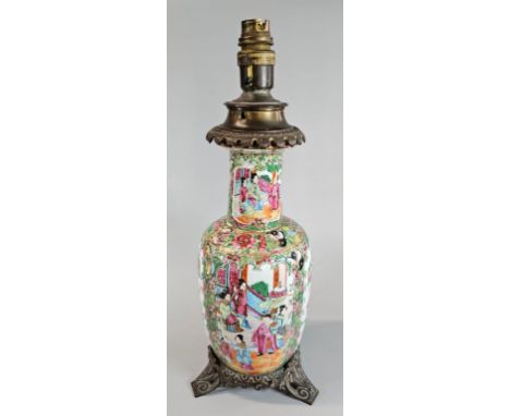 19th century Chinese porcelain Canton Famille Rose decorated figural vase, now converted to an electric lamp with Ormolu styl