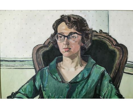 Dennis Short (British mid 20th century), portrait of a lady seated in Victorian chair, signed and dated '58 and signed verso.