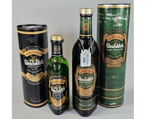 Bottle of Glenfiddich Cask Strength Single Malt Scotch Whisky, aged 15 years. 70cl. Together with another bottle of Glenfiddi
