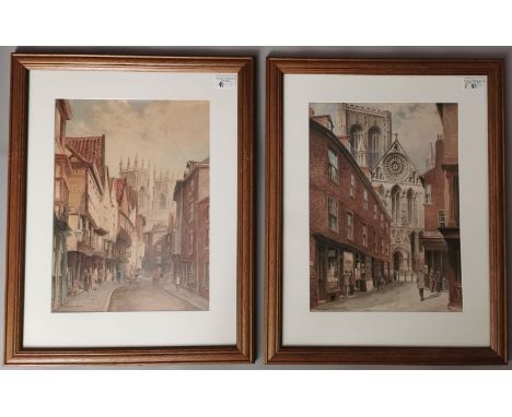Albert H Findley (British 1880-1975), 'Yorkminster from Stone Gate', and 'Peter Gate York', signed. A Pair. Watercolours. 37x