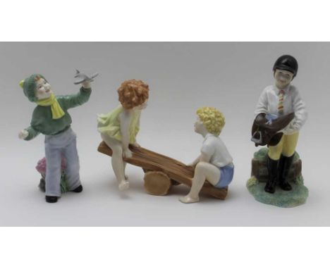 Three Royal Worcester bone china figurines, modelled by Glenis Devereux from the 'Boys & Girls come out to play' series, incl