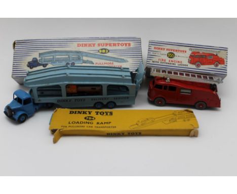 A Dinky Supertoys Fire Engine with extending ladder, No. (955) in original box, together with a Pullmove car transporter (982