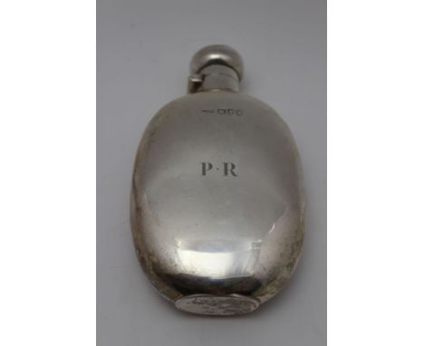 A late Victorian silver hip flask, London 1892, monogrammed 'PR', overall 14.5cm high, weight; 136gCondition report: Good con