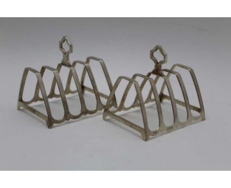 Mappin &amp; Webb, a pair of Art Deco silver toast racks, angular form, Birmingham 1933, combined weight; 92g 