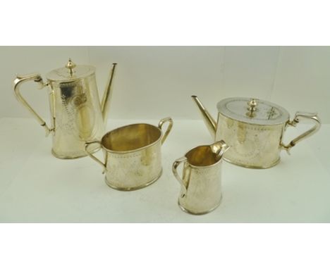 HENRY WILKINSON &amp; CO. A VICTORIAN ENGRAVED ELECTRO PLATE FOUR-PIECE TEA AND COFFEE SERVICE 
