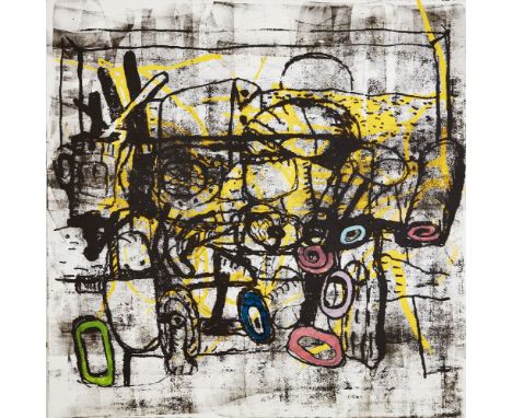 Jan Frank, American b.1951 - Lenny, 2017-18; acrylic, spray paint and silkscreen inks on canvas, signed, titled and dated on 
