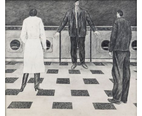 Rod Judkins, British b.1956 - Laundrette; pencil on paper, signed upper right 'R Judkins', 36.3 x 41.5 cm (ARR) Provenance: w