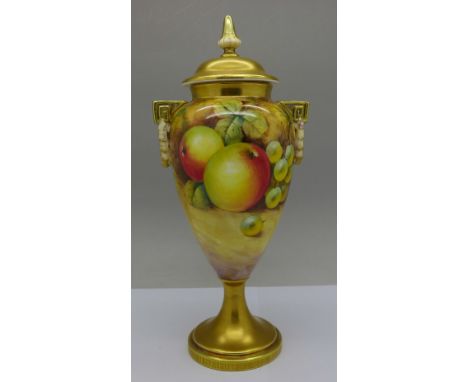A Royal Worcester lidded vase, signed J. Smith, 19cm