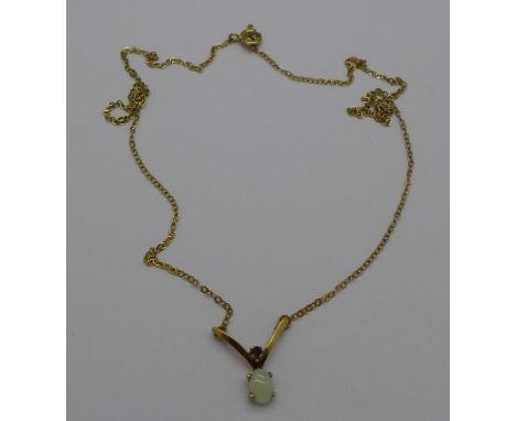 A 9ct gold, opal and sapphire necklet, 1.4g