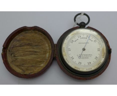 A J.H. Steward London pocket barometer, cased