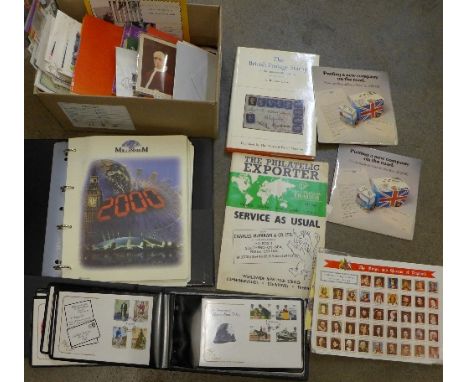 A collection of stamps, first day covers and books