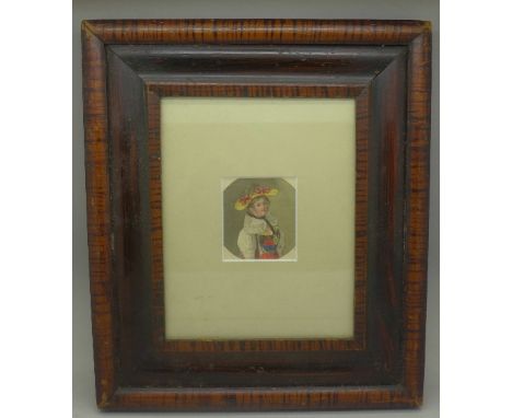 An early 19th Century watercolour half portrait, Mary Deerhurst, width of frame 23cm