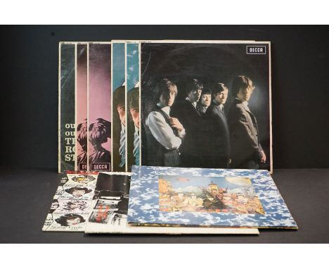 Vinyl - The Rolling Stones 9 LP's to include One (LK 4605) mono boxed Decca label, Two (LK 4661) x 2 boxed red Decca label, O