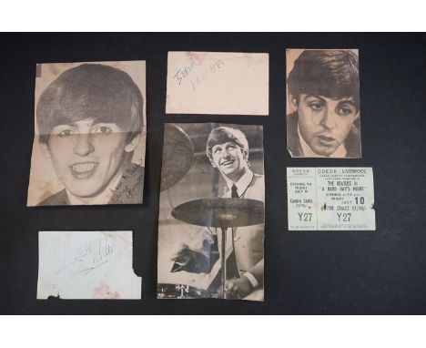 Memorabilia - Full set of Beatles Autographs. Paul McCartney, Ringo Starr and George Harrison signed to cut out newspaper pic